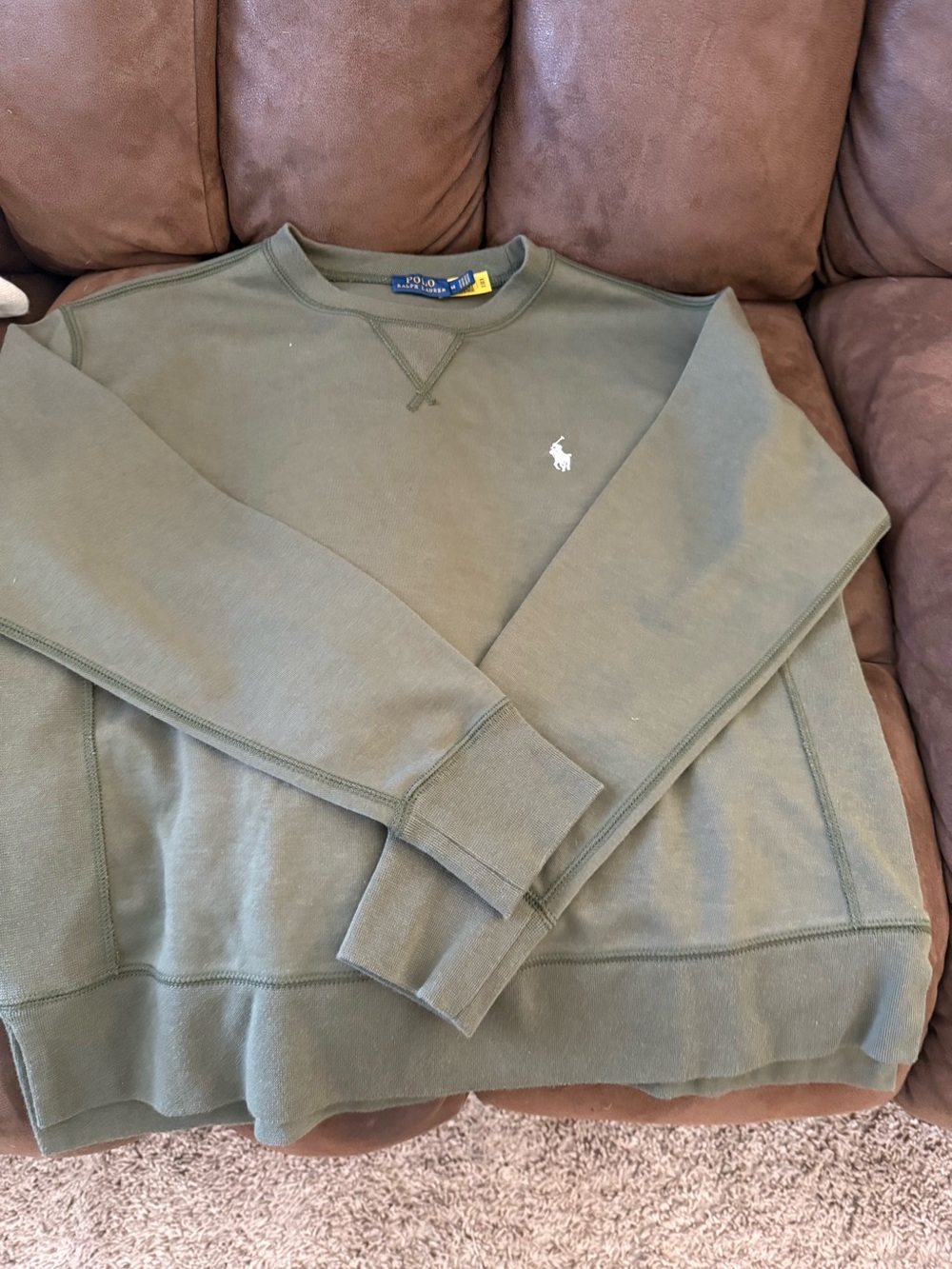 Ralph Lauren Olive Green Crewneck Sweatshirt with Embroidered logo